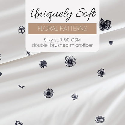 Linen Market Double-Brushed Patterned Microfiber Queen Sheet Set 4 Piece – Oeko-TEX Certified Ultra Soft & Wrinkle-Free - 16" Deep Pocket Sheets - Easy Care Queen Size - Indigo Flowers Navy