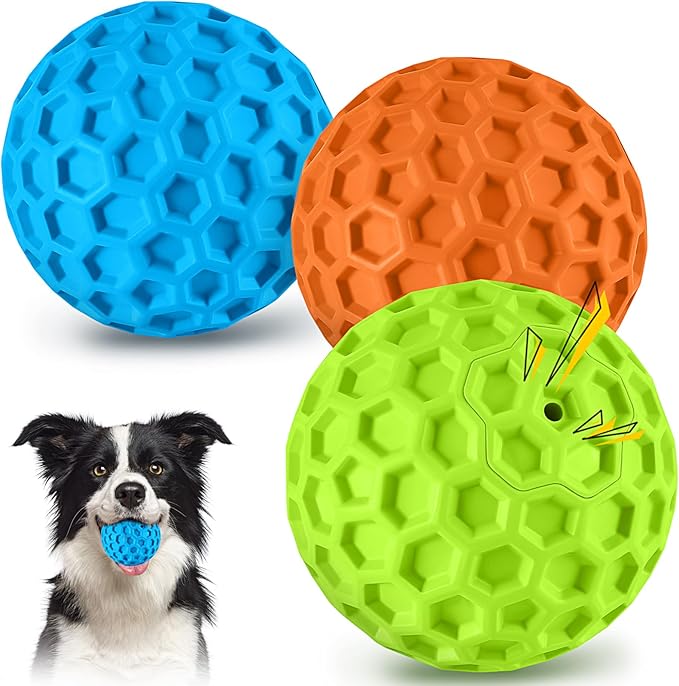 LUKITO Dog Chew Toys, Dog Toys for Aggressive Chewers Large Breed, Interactive Squeaky Balls, Tough Dog Toys with Natural Rubber for Large and Medium Small (3 Balls)-Mewly Pet