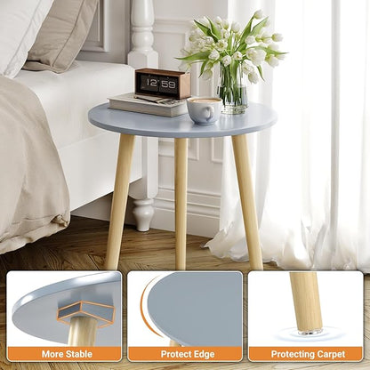 Apicizon Round Side Table, Blue Grey End Table for Small Spaces, Nursery Round Side Table Small Bedside Table Living Room, Bedroom, 16.5 x 20.5 Inches