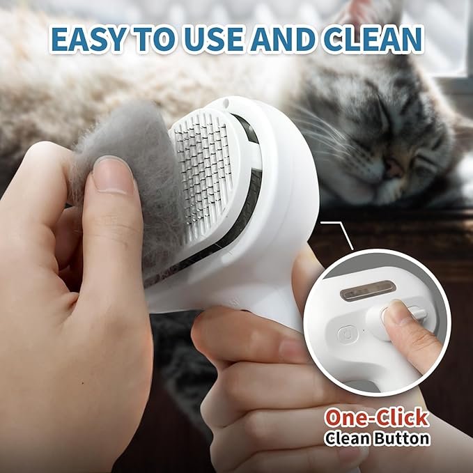 3 In 1 Self Cleaning Steamy Pet Brush - Anti-Static, Grooming Tool for Long and Short Hair Pets, Removes Loose Hair and Reduces Shedding, White-Mewly Pet