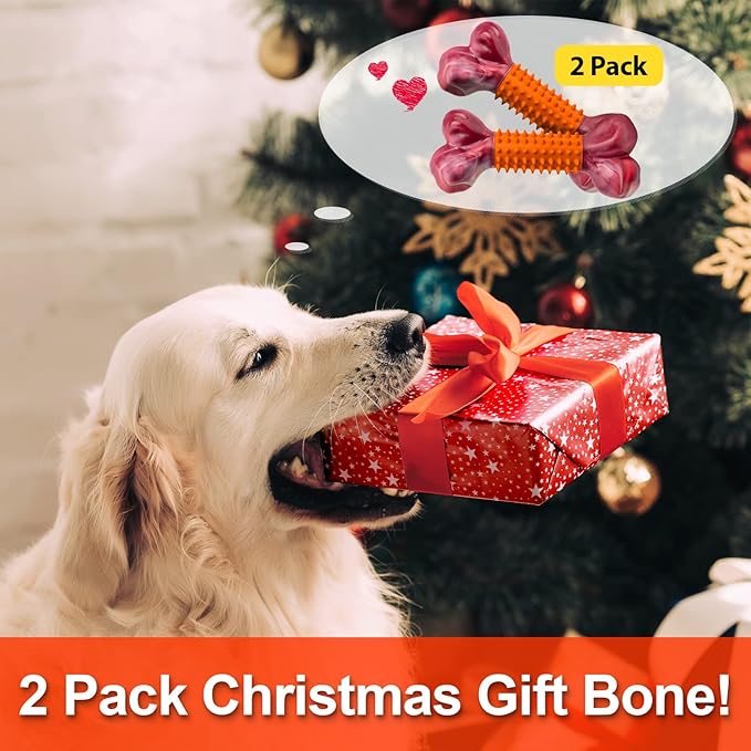 Apasiri Dog Toys for Aggressive Chewers Large Breed 2-Pack: Heavy Duty Chew Toys for Medium Dogs Indestructible Orange Dog Gift with Peanut Butter Flavor-Mewly Pet