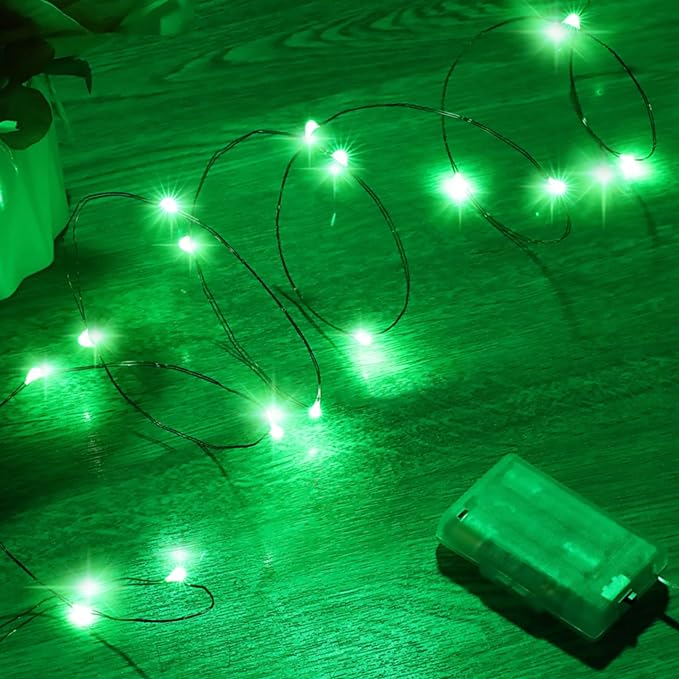 Mini St. Patrick's Day Fairy Lights Battery Operate, 1 Pack Copper Wire 3*AAA Battery Powered Led Starry Fairy String Lights for Bedroom, Christmas, Party, Wedding, Decoration(5m/16ft Green)
