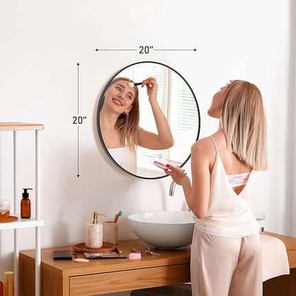 Sweetcrispy 20in Round Bathroom Mirrors for Wall, Bathroom Mirrors for Over Sink, Wall Decor for Bathroom, Entryway, Bedroom, Vanity, Classical Black