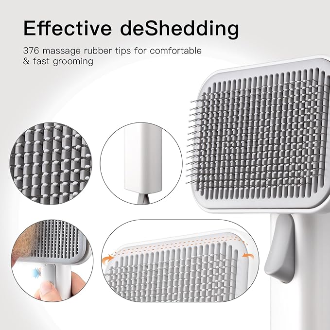 Self Cleaning Slicker Dog Cat Brush for Shedding - Deshedding Tool with Max Massage Tips, Grooming Brush for Short Medium Haired Cats & Dogs (White)-Mewly Pet