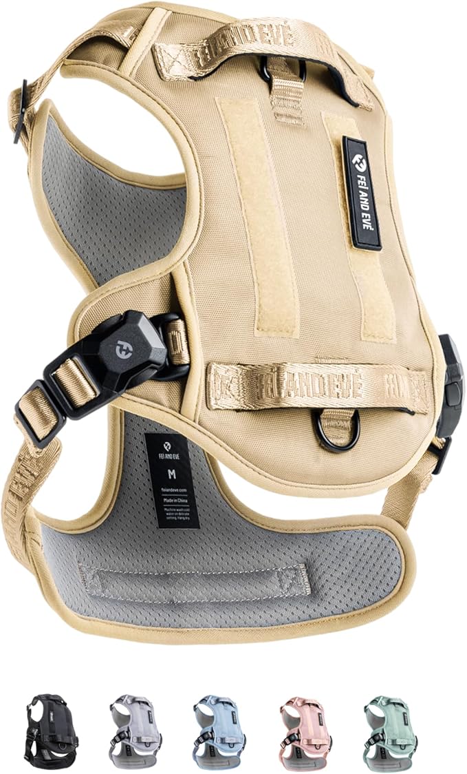 2025 New Edition, Fei & Eve MagEase Dog Harness - 3-Second Magnetic Buckles | 3-Point No-Pull Control | Heavy-Duty 900D Nylon | Dual Safety Handles | Breathable Mesh | Adjustable Fit,X-Large,Champagne-Mewly Pet