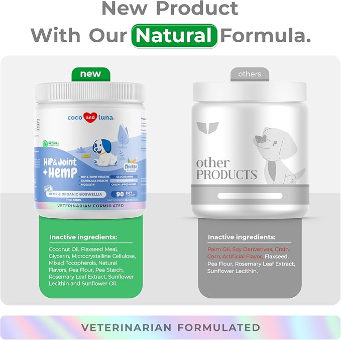 Hemp Hip and Joint Supplement for Dogs - 90 Soft Chews - with Green Lipped Mussel, Glucosamine, Turmeric, Fish Oil, MSM and Yucca Schidigera-Mewly Pet