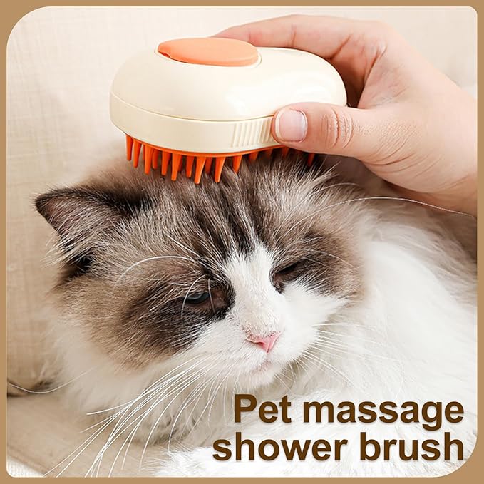 Cat Steam Brush, 3 in 1 Cat Steamy Brush, Silicone Massage Grooming Comb, Pet Hair Cleaning Misting Comb for Kittens(Avocado White)-Mewly Pet