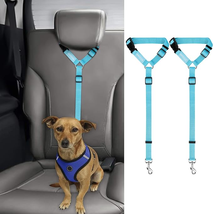 BWOGUE 2 Packs Dog Cat Safety Seat Belt Strap Car Headrest Restraint Adjustable Nylon Fabric Dog Restraints Vehicle Seatbelts Harness-Mewly Pet