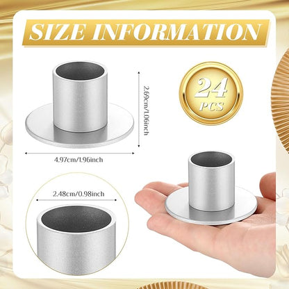 24 Pcs Silver Taper Candle Holders Bulk for Pillar Candles Metal Short Candlestick Holder Silver Centerpieces Decoration for Christmas Thanksgiving Anniversary Dinner Party