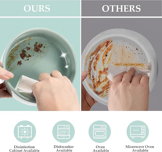 SPUNKYJUNKY Ceramic Dog and Cat Bowl Set with Wooden Stand, Modern Cute Weighted Food Water Set for Small Size Dogs (13.5OZ) & Medium Sized Dogs (28.7OZ) & Cats (3.6 Cups, 2 × Morandi Green)-Mewly Pet