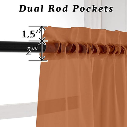 OVZME Orange Sheer Curtains 36 inches Long, Short Kitchen Window Treatment Solid Sheers Cafe Curtains Bathroom Voile Half Window Panels, Rod Pocket, 42" Wx36 L