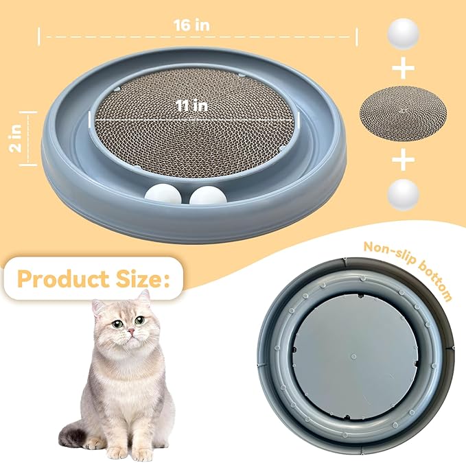 Interactive Cat Ball Track Toy for Indoor Cats, Cat Scratching Board & Exercise Set for Bored Indoor Adult and Kitten Mental & Physical Stimulation, with Spare Ball to Prevent Loss (Grey)-Mewly Pet