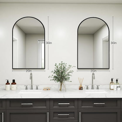 DUMOS Black Metal Arch Vanity Rounded Rectangle Bathroom Mirrors for Over Sink Wall, 21x30 Inch Large Matte Mirror, Modern Decorative for Restroom, Farmhouse
