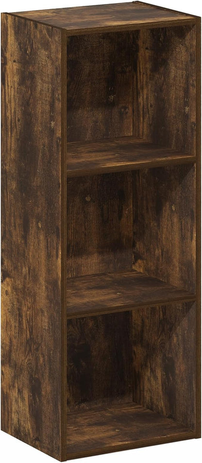 Furinno LUDER Book Shelf, 3-Cube Bookshelf, Bookcase, 9.3" x 12" x 31.5", for Living Room, Bedroom, Home Office, Amber Pine