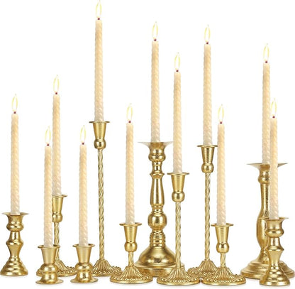 12 Pcs Candlestick Holders Gold Metal Taper Candle Holders Decorative Vintage Modern Table Centerpiece Decorations for Wedding Christmas Anniversary Dinner Party(Gold,Retro Style)