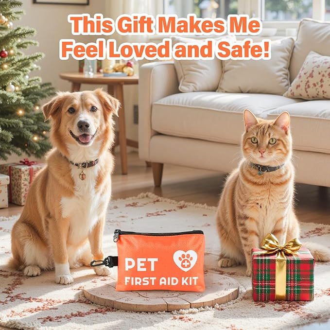 Portable Dog First Aid Kit with Hook - Water Resistant Pouch for Hiking, Camping, Daily Family Use, Travel, Pet Safety, Thoughtful Gift for Pet Owners (45pcs Standard Version)-Mewly Pet