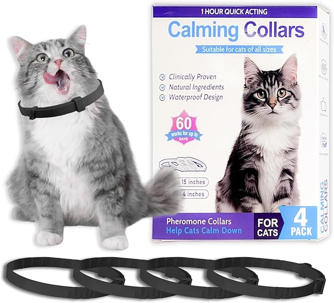 Simnice Calming Collar for Cats - 4 Pack, Adjustable Calming Collar for Cats - Pheromone Cat Collars for Anxiety & Stress Relief, Water-Resistant & Long-Lasting Effect (Black)-Mewly Pet