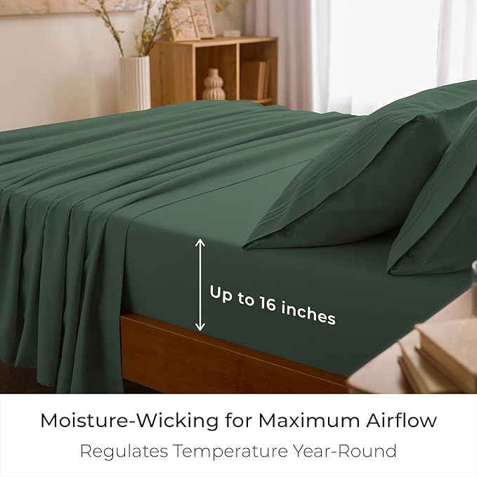Mellanni California King Sheets Set - 4 PC Iconic Collection Bedding - Hotel Luxury, Extra Soft, Cooling Bed Sheets - Wrinkle, Fade, Stain Resistant (Cal King, Emerald Green)