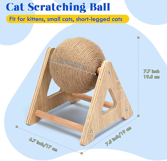 Outamateur Cat Scratching Ball Toy, Sisal Scratching Ball with Stable Stand, Interactive Cat Exercise Toy for Interactive Play and Exercise-Mewly Pet
