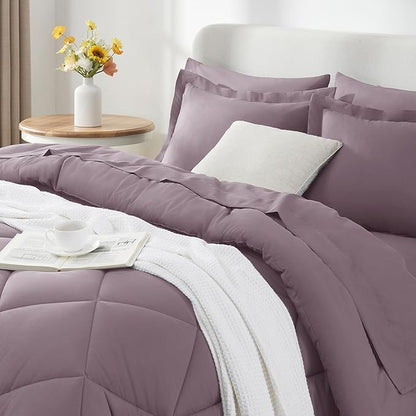 CozyLux King Size Comforter Set Dusty Purple - 7 Pieces Bed in a Bag King, Soft Bed Set for All Seasons, Bedding Set with Down Alternative Comforter, Sheets, Pillowcases & Shams, Grayish Purple