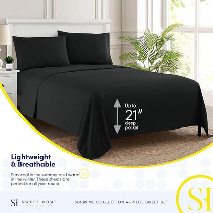 Full Size Sheet Sets - Breathable Luxury Sheets with Full Elastic & Secure Corner Straps Built In - 1800 Supreme Collection Extra Soft Deep Pocket Bedding, Sheet Set, EXTRA DEEP pocket - Full, Black