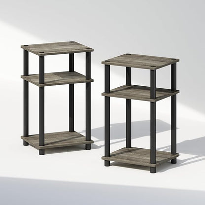 Furinno Just 3-Tier Turn-N-Tube Open Storage Nightstand, 2-Pack, Plastic Poles, French Oak/Black