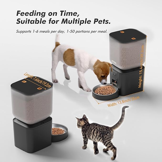 Automatic Dog Feeder - 8L/34 Cups Large Capacity Automatic Cat Food Dispenser with LCD Screen, Large Food Tray, Battery Operated, Timed Cat Feeder, Up to 50 Portions 6 Meals Per Day, Keeps Fresh-Mewly Pet