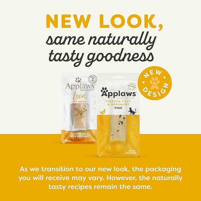 Applaws Natural Cat Treats, Grain-Free, High-Protein Whole Chicken & Rosemary Loins, Single-Ingredient Healthy Snack for Cats (12 x 1.06 oz Loins)-Mewly Pet