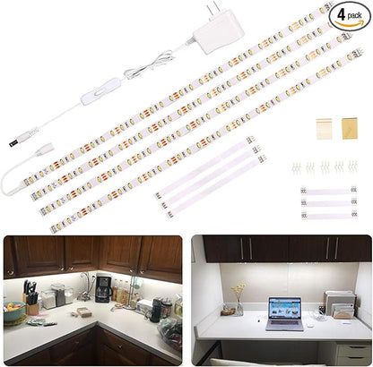 WOBANE LED Under Cabinet Lighting Kit,Flexible LED Ribbon Lights Bar,Under Counter Lights for Kitchen,Cupboard,Desk,Showcase,Shelf,6.6 Feet Rope Light Set,120 LED,1200lm,6000K White,4 Panel