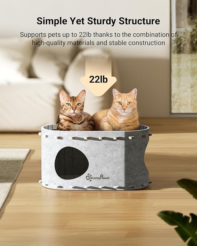 DownyPaws Cat House for Indoor Cats, Cat Bed Cave for Multiple & Large Cats Up to 22 Lbs, Scratch Resistant Peekaboo Cat Caves, Foldable Tunnel Enclosed Bed, PeekaPurr, Marble-Mewly Pet