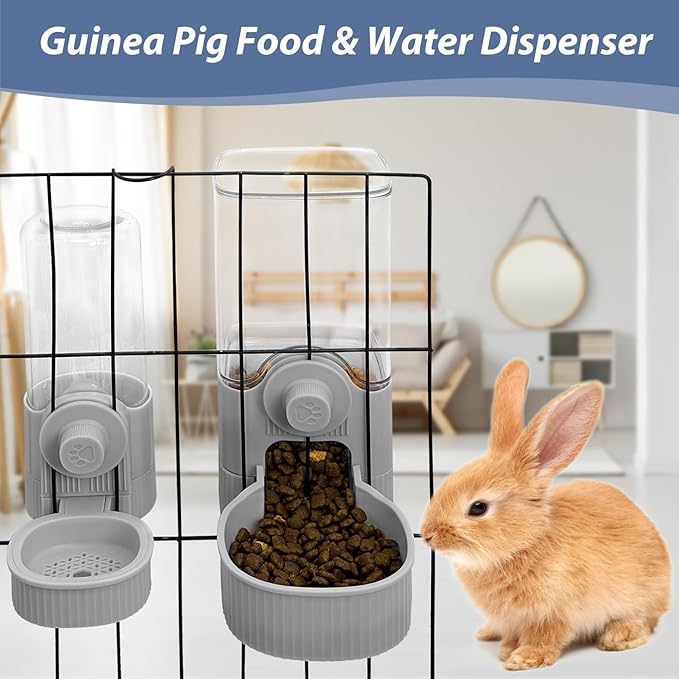Fhiny Rabbit Food Dispenser, 40oz Large Capacity Hanging Gravity Bunny Feeder for Cage Automatic Guinea Pig Feeding Bowls Pet Food Storage for Bunny Guinea Pig Chinchilla Ferret Cat Puppy-Mewly Pet
