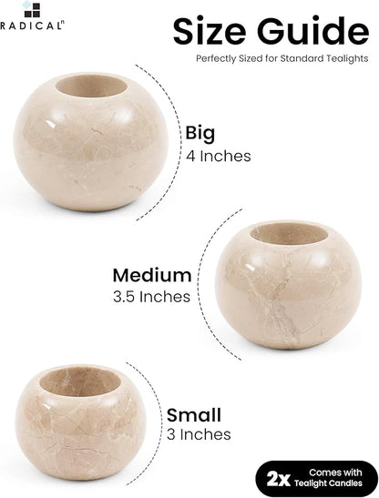 Radicaln Marble Tealight Candle Holder 4" Inches Verona Handmade Set of 3 Mini Votive Candle Holders for Wedding Table Setting, Ideal Bathroom, Bedroom & Kitchen Table Candle Accent