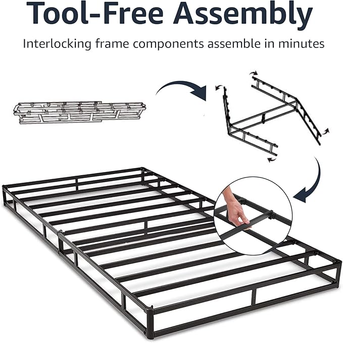 Amazon Basics Smart Box Spring Bed Base, 9-Inch Height Mattress Foundation, Tool-Free Easy Assembly, King, 79"L x 75.5"W x 9"H, White