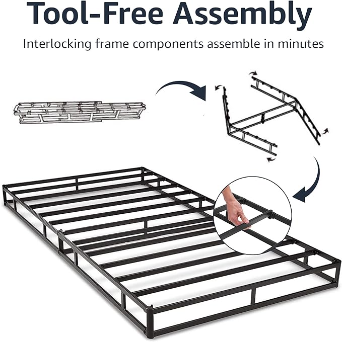 Amazon Basics Smart Box Spring Bed Base, 7-Inch Height Mattress Foundation, Tool-Free Easy Assembly, Queen, 79"L x 59.5"W x 7"H, White