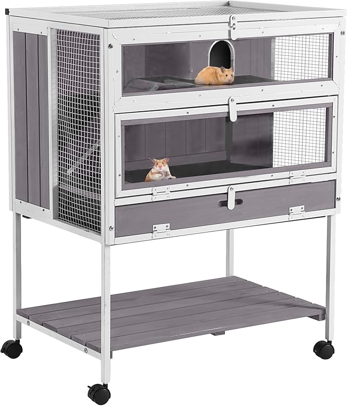GUTINNEEN Guinea Pig Cage Hamster House with Anti-Chewing Metal Frame Rat Cage with Wheels and Storage, White Metal Frame-Mewly Pet