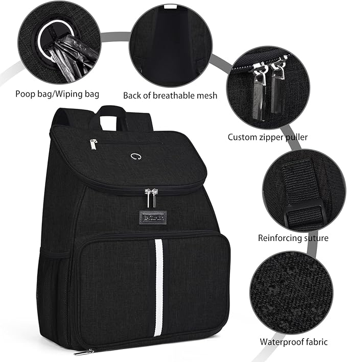 BAGLHER丨Dog Travel Bag, Airline Approved Pet Supplies Backpack, Dog Travel Backpack Accessories Set with 2 Silicone Collapsible Bowls and 2 Food Baskets. Black-Mewly Pet