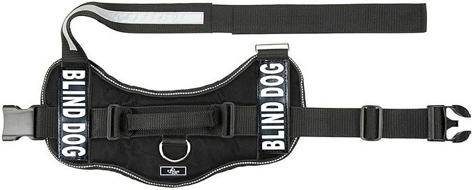 Doggie Stylz Blind Dog Vest Harness with Removable Patches and Reflective Trim. Comes with 2 Blind Dog Reflective Hook and Loop Patches. Measure Dogs Girth Before Purchase (Girth 30”- 42" Black)-Mewly Pet