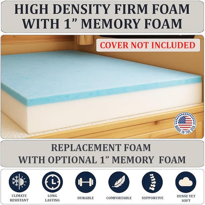 Foamma 8” x 38” x 75” Twin Size Truck, Camper, RV Travel Visco Gel Memory Foam Bunk Mattress Replacement, Made in USA, Comfortable, Travel Trailer, CertiPUR-US Certified, Cover Not Included