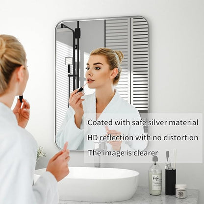 PAIHOME 24x36-Inch Brushed Nickel Bathroom-Vanity-Mirror for Wall - 304 Stainless Steel Silver Frame Bathroom Mirrors, Rectangle Farmhouse Mirror, Vertical Or Horizontal Hanging Modern Mirror