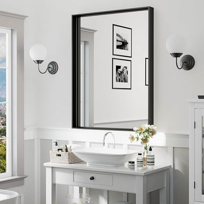 36"x 24" Black Bathroom Mirrors for Over Sink, Wall Vanity Mirror, Framed Rectangle Mirrors for Wall, Living Room Entryway, Anti-Rust, Tempered Glass Hangs Horizontally or Vertically