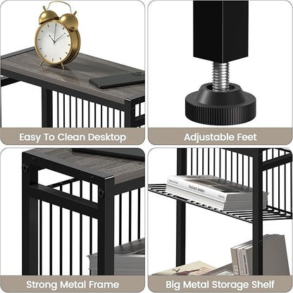 End Table Set of 2 for Small Space, 3-Tier Narrow Side Table with Magazine Holder,Slim Nightstand, Skinny Snack Couch Table in Living Room, Bedroom Study and Balcony (Grey)