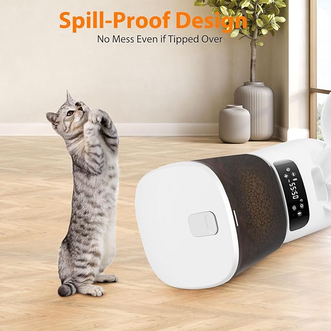 Automatic Cat Feeders for Two Cats, 5L/20 Cups Double Automatic Cat Food Dispenser with 2 Stainless Bowls, Timer Setting 20 Portions 6 Meals Per Day, 10s Meal Call, Pet Feeder for Dog (White)-Mewly Pet