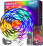 KSIPZE Led Lights for Bedroom 50ft Led Strip Lights with Remote RGB Color Changing Music Sync Bluetooth Smart App Control for Room Bedroom Lighting Flexible Home Décor