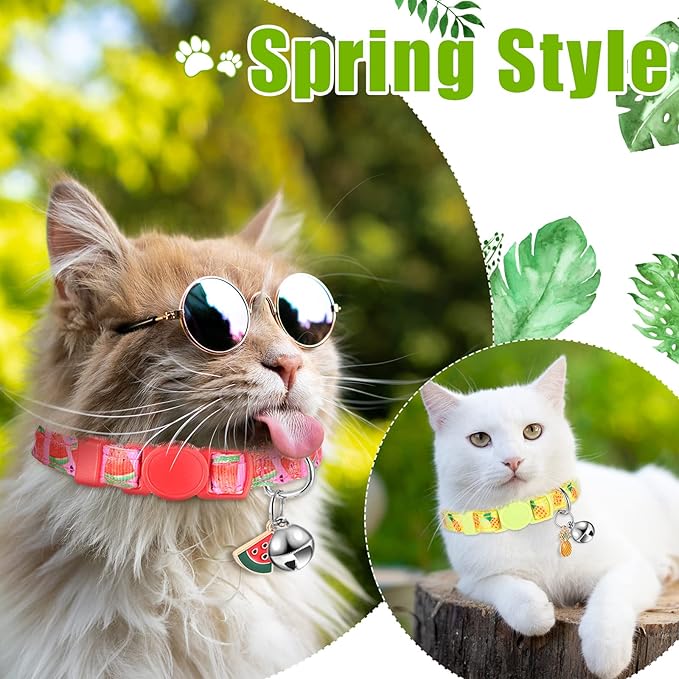 Frienda 12 Pcs Spring Summer Breakaway Cats Collars Girl Cat Safety Adjustable Collars with Bell and Summer Fruit Patterns Pendants Set for Pets Decoration(Medium)-Mewly Pet