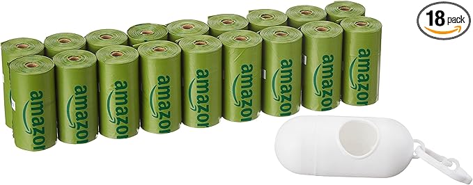 Amazon Basics Dog Poop Bags with Dispenser, 270 Count, Enhanced for Guaranteed Leakproof, Cucumber Scented, Includes Leash Clip-Mewly Pet