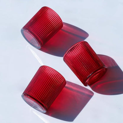 VOHO 24pcs Red Votive Candle Holders for Table Centerpiece, Ribbed Tealight Candle Holder for Christmas & Valentine's Day Decor, Vintage Glass Votive Holder for Gifts