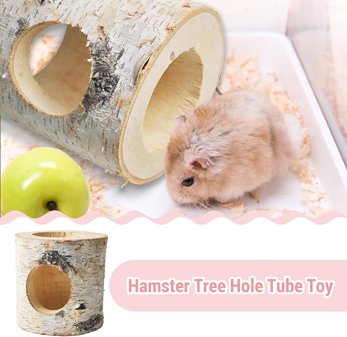 Wooden Hamster Tunnels,Natural Birch Wood Hamster Tree Hole Tube Hamster Chew Toy Small Animal Hollow Tree Trunk Tube Hideout Climbing Toy Cage Accessories for Guinea Pig Chinchilla Gerbil Rat-Mewly Pet