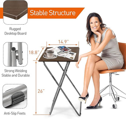 Garden 4 you 25In Portable Folding TV Tray Table on Bed & Sofa,TV Dinner Tray with Sturdy MDF,Portable Table with No Assembly Required （Walnut,1PC）