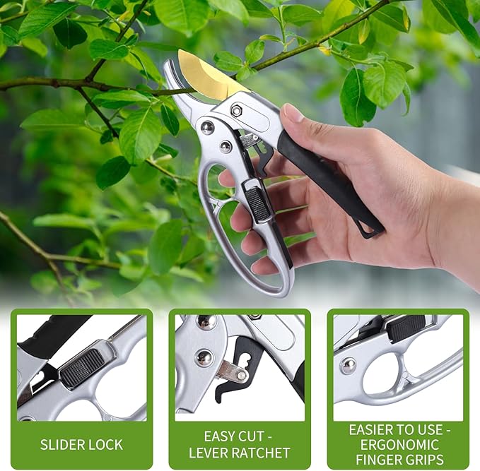 Ultra Sharp Germany Titanium Steel Pruning Shears - Cuts 3X Easier, Weak Hand Arthritis Snips, Rust-Resistant, Effortlessly 1-Inch Cut Capacity Garden Scissors, Ergonomic Handle-Mewly Pet