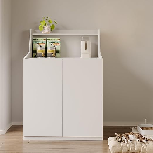 Large Cat Litter Box Enclosures,Litter Robot Enclosure,Hidden Litter Box Furniture,Hidden Cat Washroom Furniture with Door,Kitty Litter Box Furniture with Hidden Storage As Sideboard Cabinet-Mewly Pet